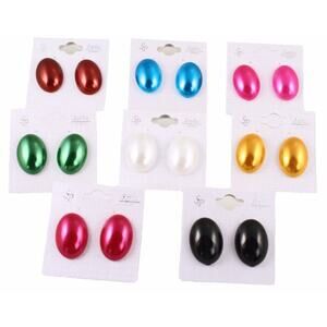 Vintage 80s Oval Button Earrings Glitter Club Style w Shiny Finish 1" - Hey Viv